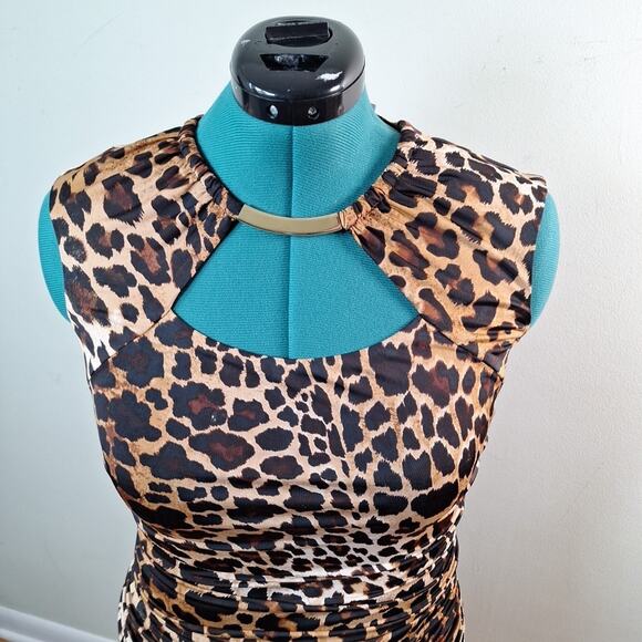 Vintage Y2K Cache Animal Print Leopard Print Bodycon Dress Ruched Women Size 10 - Picture 2 of 8